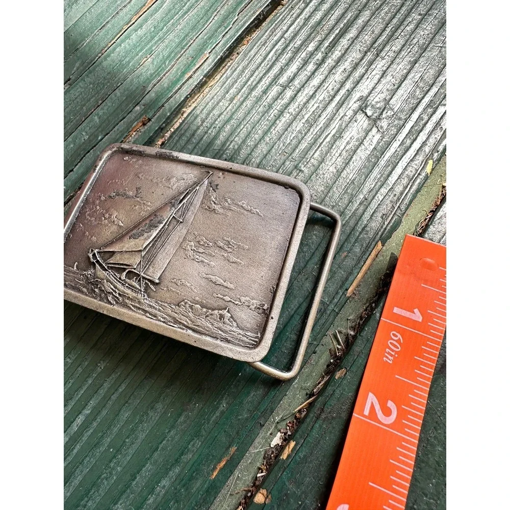 Sailing Sail‎ Boat Nautical Belt Buckle by Indiana Metal Craft 1978 Vintage